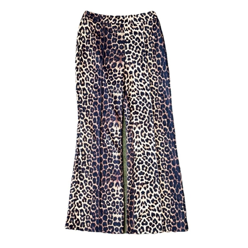 Women Y2K Leopard Print Wide Leg Pants Clubwear Night Out Mob Wife Rocker Chic L